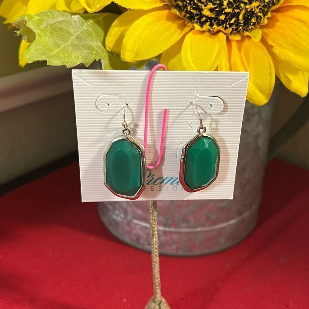 Premier Designs Elegant Green  & Silver Fishhook Earrings #PDER1